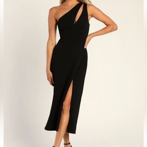 Lulus Cocktail Black One-Shoulder Midi Dress